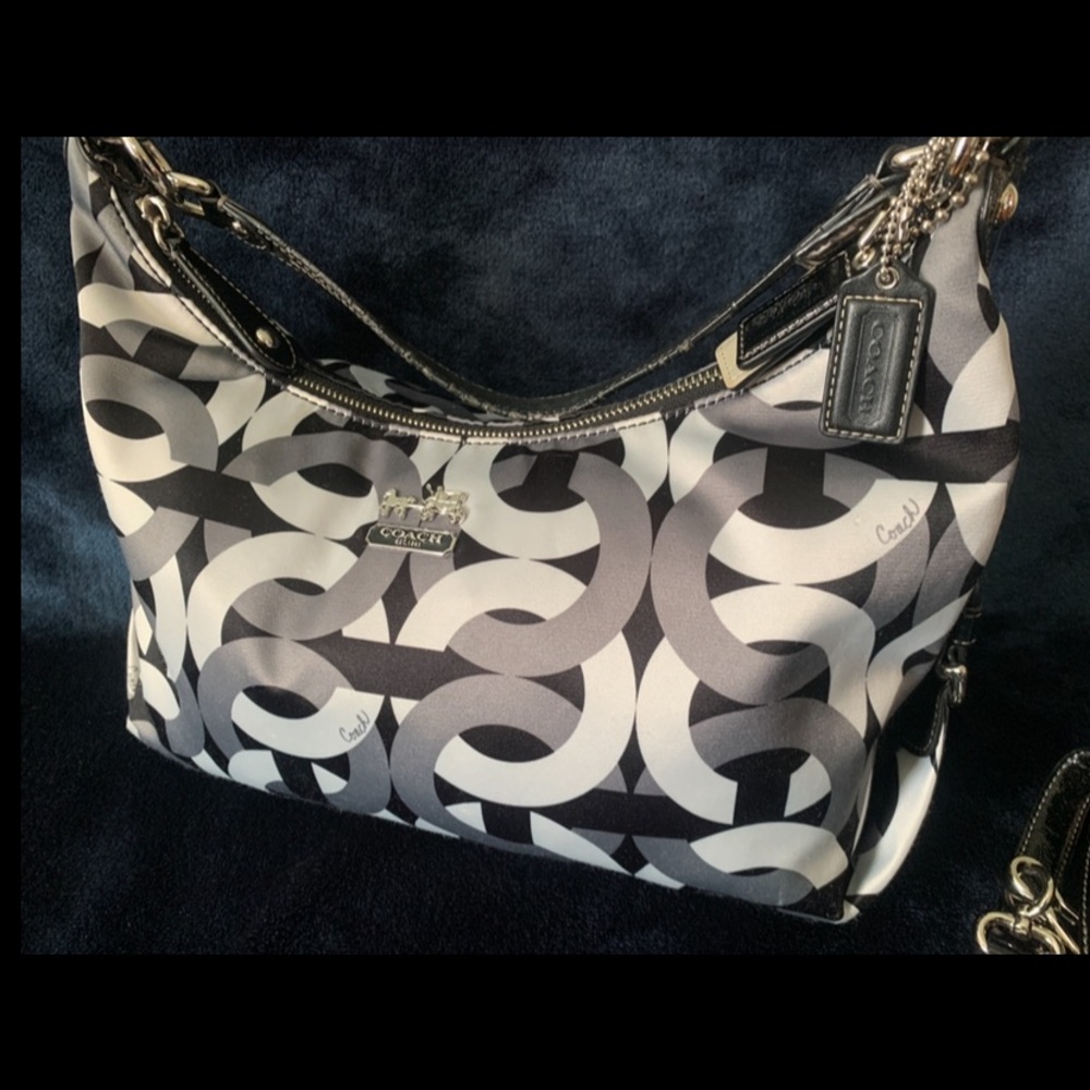 Coach Black and White Shoulder Bag with Geometric Design